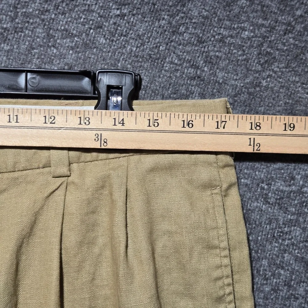 Brooks Brothers 346 Mens Linen Pants Size 35/32 W34 Khaki Pleated Pockets Cuffed